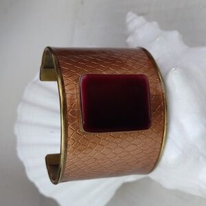 Piperlime Brassy Copper Snakeskin Cuff Bracelet with Deep Earth Tone Red Stone